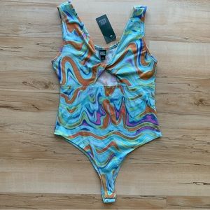 WILD FABLE Women's Multicolored Keyhole Neck Stretch Tank Bodysuit  size Medium
